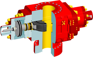 Cutaway of a ULT ram BOP